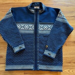 Navy and White Patterned Zip-Up Sweater